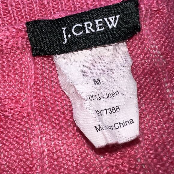 J.Crew Sweater Women’s Size M Pink Cable Knit Linen V Neck Pullover Long Sleeve - Picture 4 of 14
